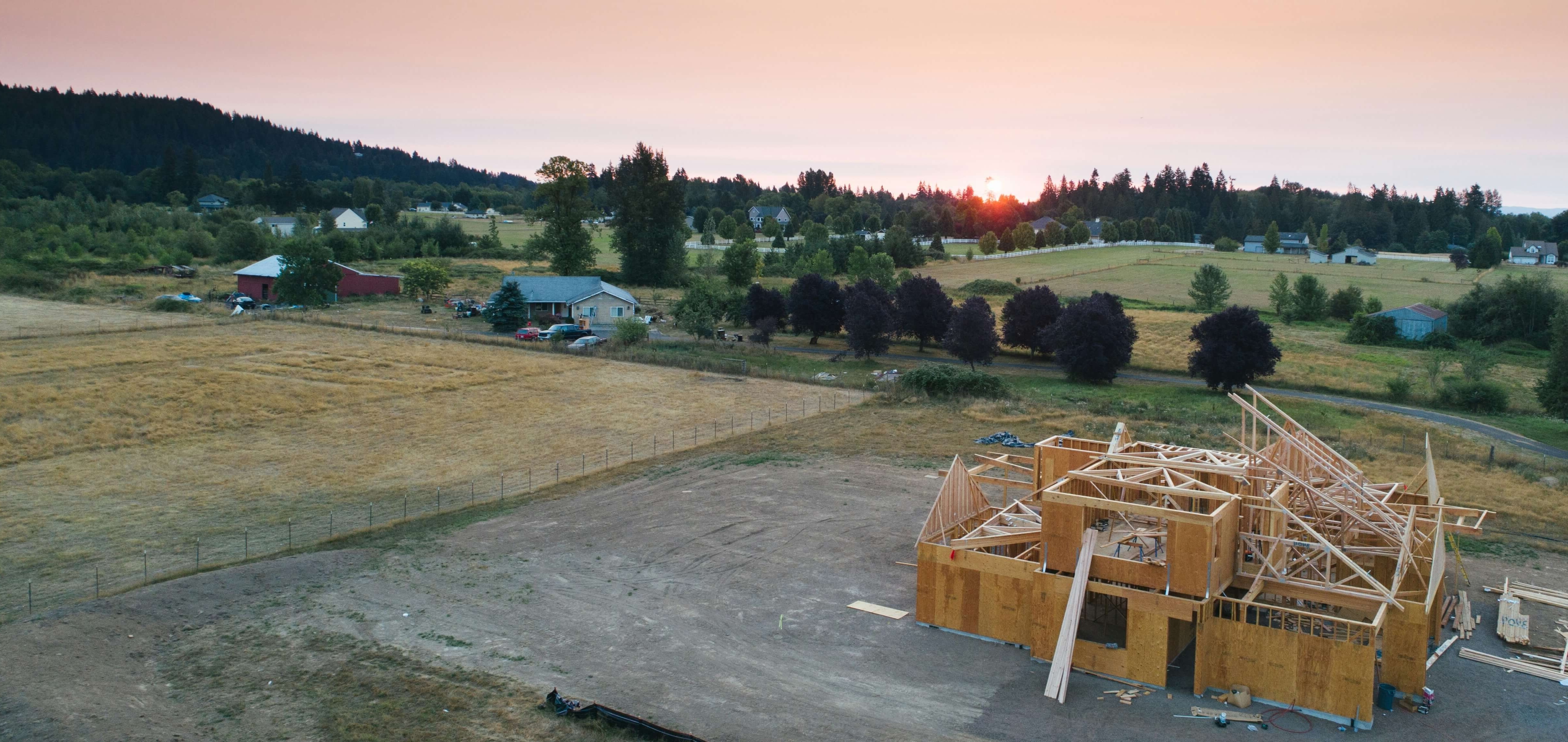 Framing being done on a new construction project
